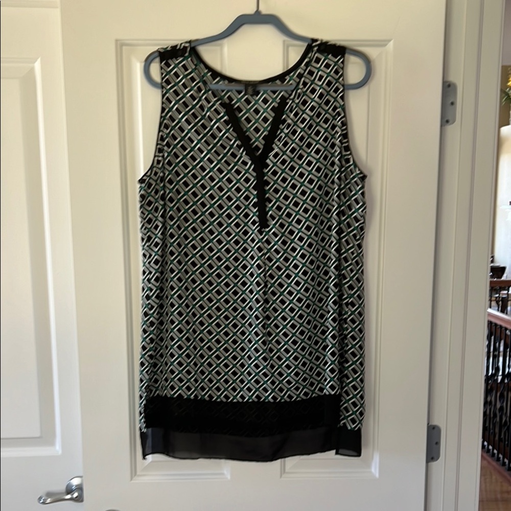 White House Black Market Black and White Diamond Pattern Blouse